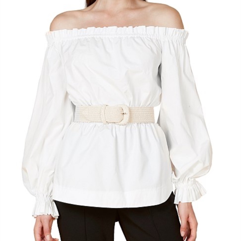Rebecca Vallance Kenza White Cotton Off The Shoulder Blouse US 8